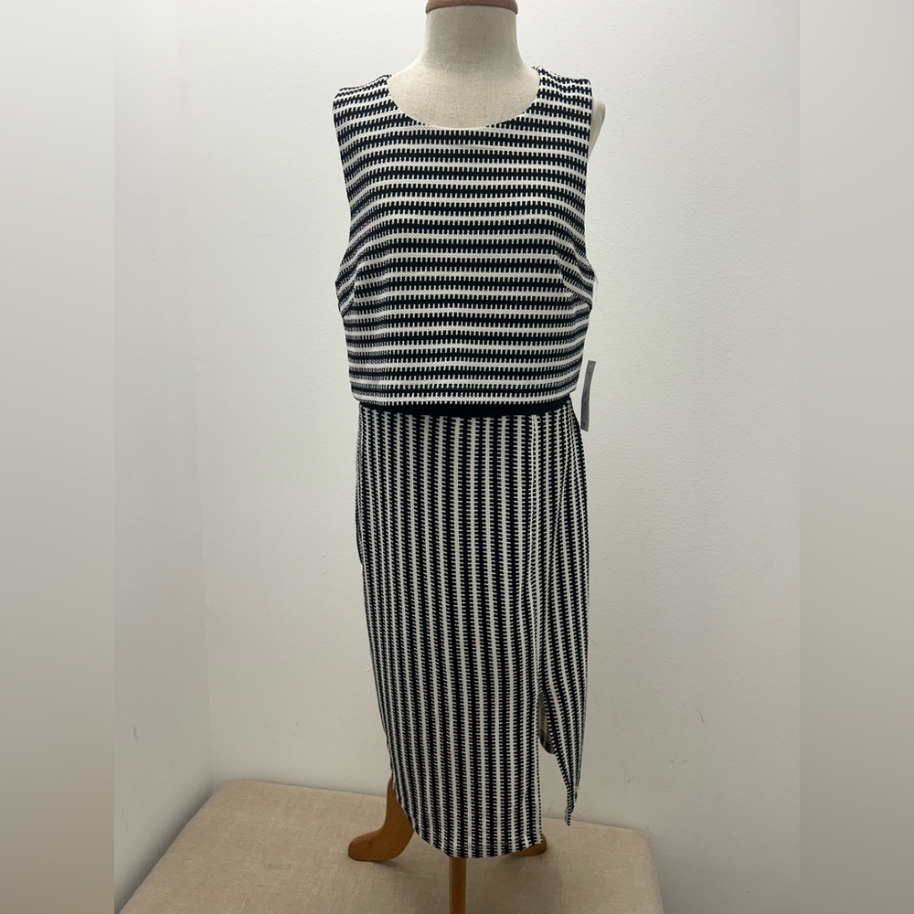 Bisou Bisou Black and White Striped Midi Dress